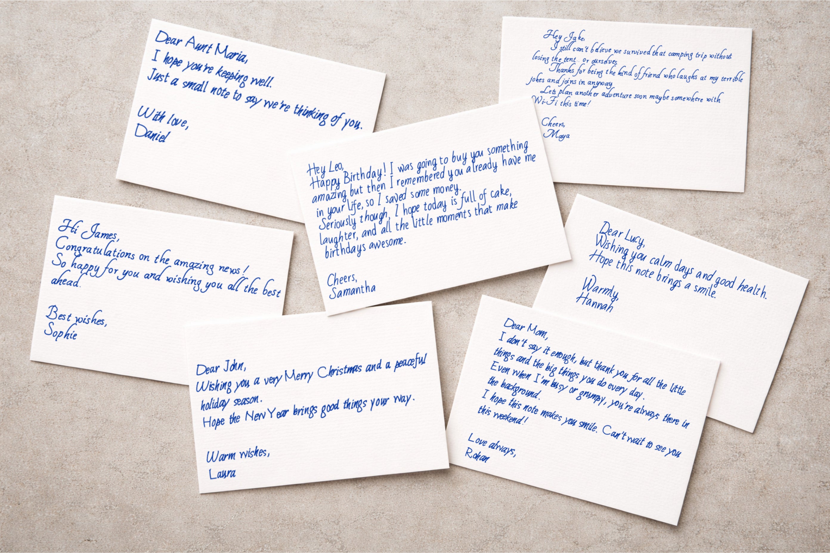 Personal handwritten greeting cards for birthdays and celebrations